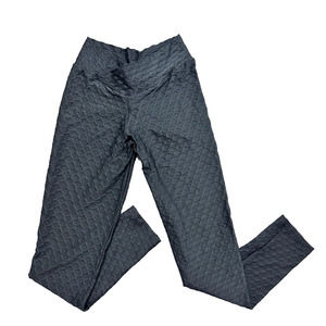 MUSCLE SISTERS Women's Dark Gray Silver Textured Ruche Back Leggings Size SMALL